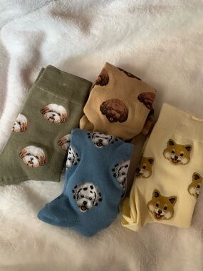 Source Unknown Novelty Dog Face Crew Socks - Olive, Blue, Tan, Yellow